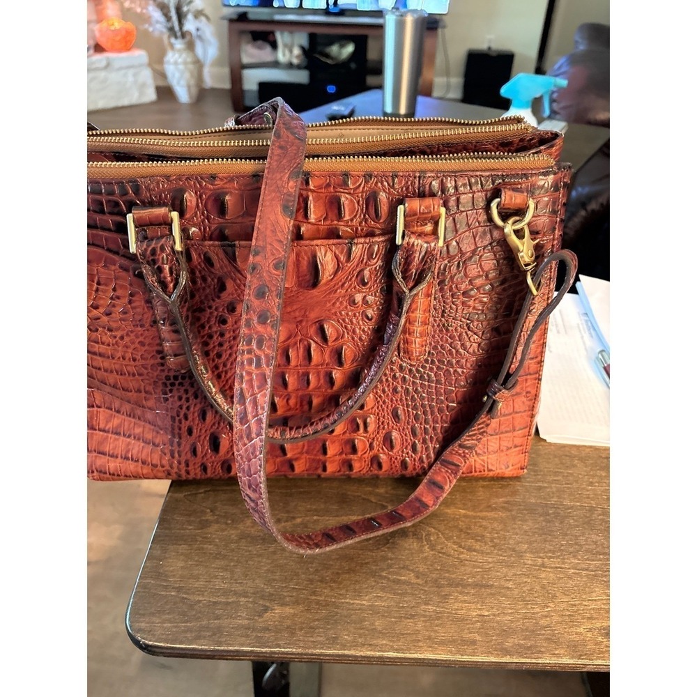 Brahmin Brown Croc-Embossed Leather Satchel with Gold Hardware - Picture 10 of 13